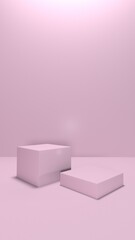 Pink Composition of  Podiums box or Stands for Product of sale, Simple, Minimal Background 3D rendering, vertical 