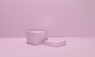 Pink Composition of  Podiums box or Stands for Product of sale, Simple, Minimal Background 3D rendering, horizontal
