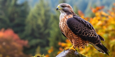 Hawk perched in front of a beautiful background