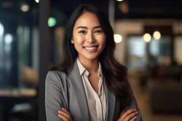 Naklejka premium Portrait of a beautiful Asian businesswoman smiling at the camera.Generative Ai