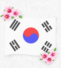 Fototapeta na wymiar South Korean flag Taegeukgi and Mugunghwa illustration , 한국 국기 태극기와 무궁화 일러스트
