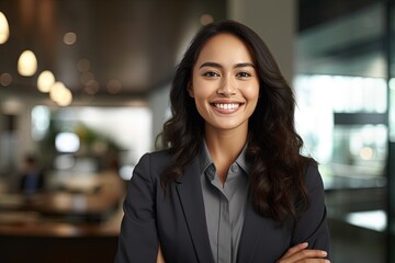 Obraz premium Portrait of a beautiful Asian businesswoman smiling at the camera.Generative Ai