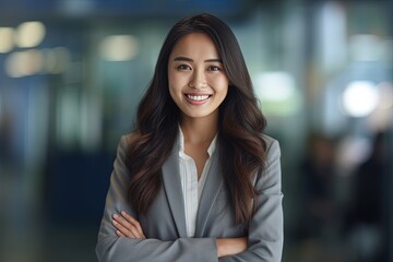 Obraz premium Portrait of a beautiful Asian businesswoman smiling at the camera.Generative Ai
