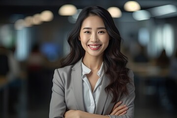 Obraz premium Portrait of a beautiful Asian businesswoman smiling at the camera.Generative Ai