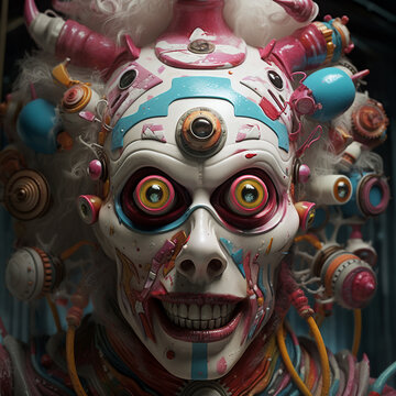 Close-up of the face of a carnival mask fushion with a modern design. 