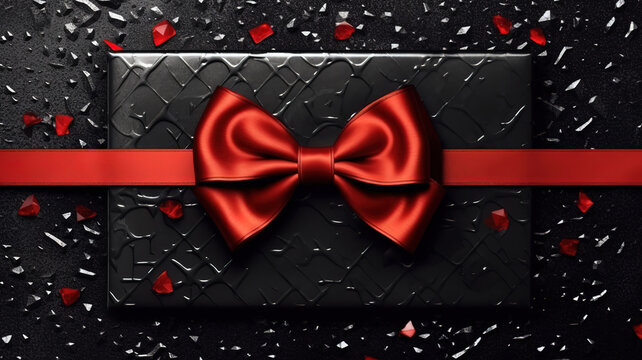 gift card wishes merry christmas background with red ribbon bow. Generative Ai