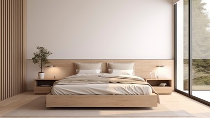 Fototapeta na wymiar Generative AI contemporary minimal living room 3D render interior design bedroom 