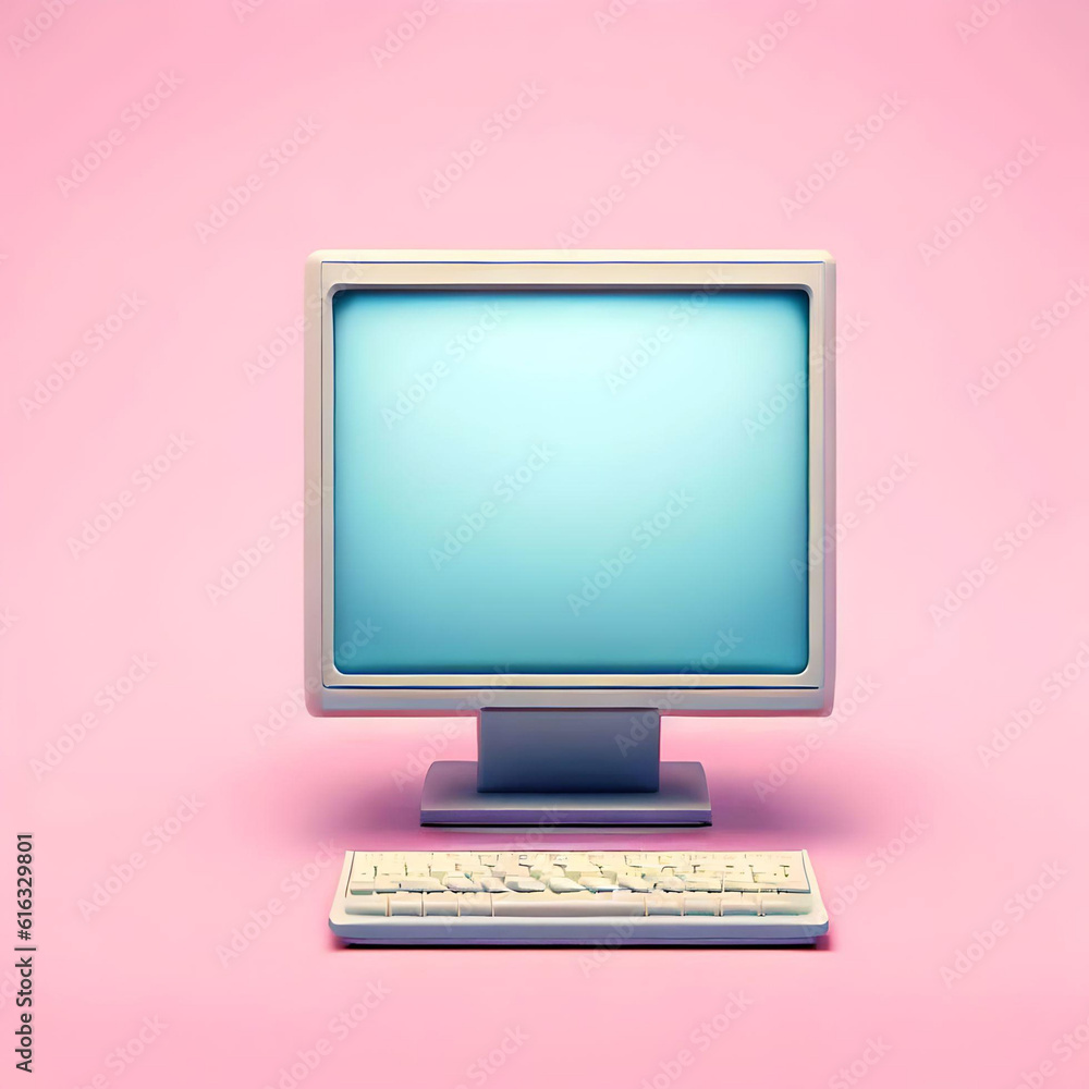 Aufkleber generative ai. old computer on pink background