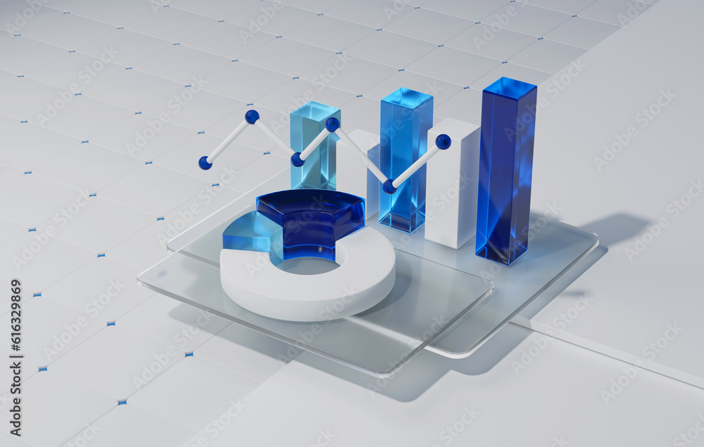 Aufkleber financial data analysis and business growth with pie chart and bar graph on white background.