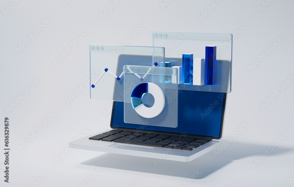 Aufkleber financial data analysis and business growth with pie chart and bar graph on white background.
