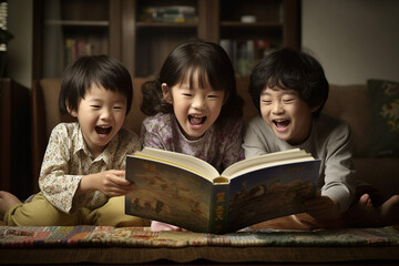 児童書を読む子供たち：AI生成画像