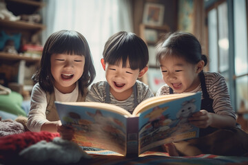 児童書を読む子供たち：AI生成画像