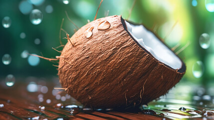coconut with drops HD 8K wallpaper Stock Photographic Image