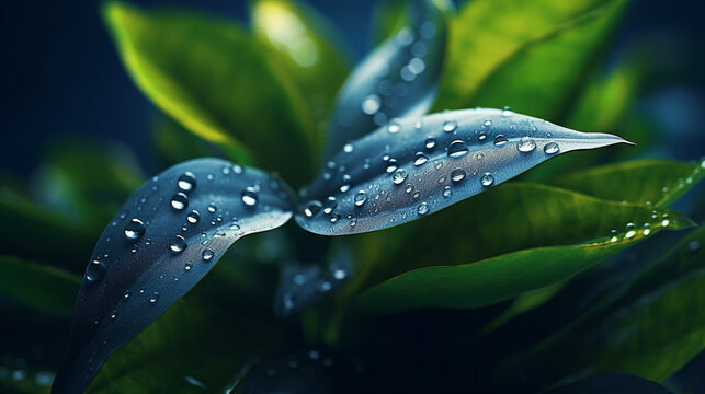 water drops on a leaf HD 8K wallpaper Stock Photographic Image