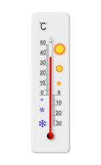 Celsius scale thermometer isolated on transparent background. Ambient temperature plus 38 degrees