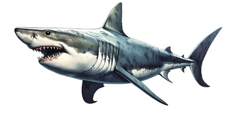 Megalodon shark on white background