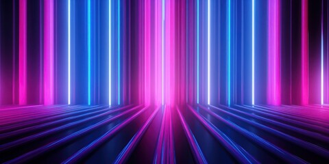 Digital ultraviolet: Abstract 3D render featuring a neon background with vibrant pink and blue horizontal lines, creating a captivating and futuristic composition Generative AI