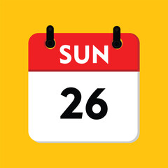 calender icon, 26 sunday icon with yellow background