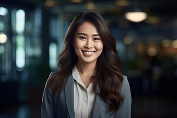 Obraz premium Portrait of a beautiful Asian businesswoman smiling at the camera.Generative Ai