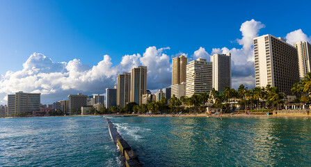 Fototapeta na wymiar View of The City and Waikiki Beach, Waikiki, Oahu, Hawaii, USA