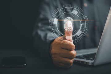 Digital fingerprint scanning for personal information protection. Embracing the future with biometric identification and secure access. Safeguarding data in a global network of cyber innovations.