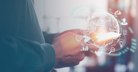 Global network connection concept. Big data analytics and business intelligence concept. World map point and line composition concept of global business.Digital link tech