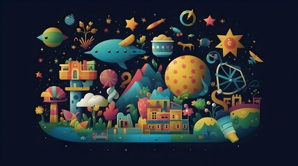 Summer Spectacular: A Whimsical Collage of Festivals, Fireworks, and Starry Nights