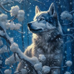 Wolfdog standing in winter forest