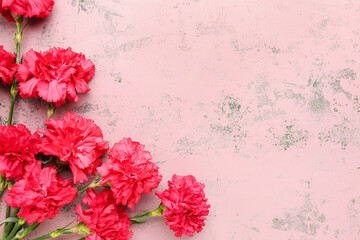Red Carnations Pink Grunge Background