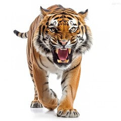 Obraz premium Predatory tiger on white background