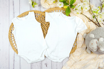 Baby romper bodysuit onesie gender neutral mockup. Shortsleeve and sleeveless. Modern farmhouse...