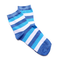 Pair of soft socks on white background