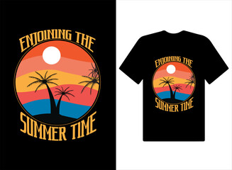 Enjoy the summer time Retro vintage Colorful t-shirt design. Adventure, illustrations, sunset graphics,
vintage summer, Custom t-shirt design template.