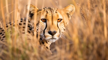cheetah camouflaged within tall grass