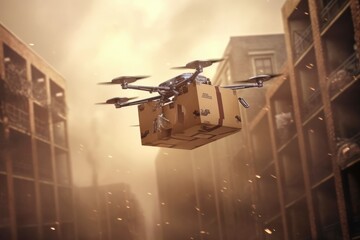 A drone carrying a package ready for delivery. Generative AI