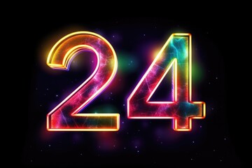 Abstract colorful number 24 logo design template. Neon style. Generative AI