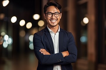 Portrait of a happy asian businessman smiling at the camera.Generative Ai