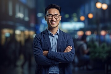 Portrait of a happy asian businessman smiling at the camera.Generative Ai
