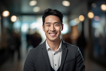Obraz premium Portrait of a happy asian businessman smiling at the camera.Generative Ai