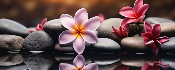 Obraz na płótnie Canvas frangipani flowers on spa stones