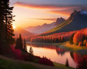 Sunset Scenery: Vibrant Skies, Ancient Trees, and Picturesque Natural Beauty