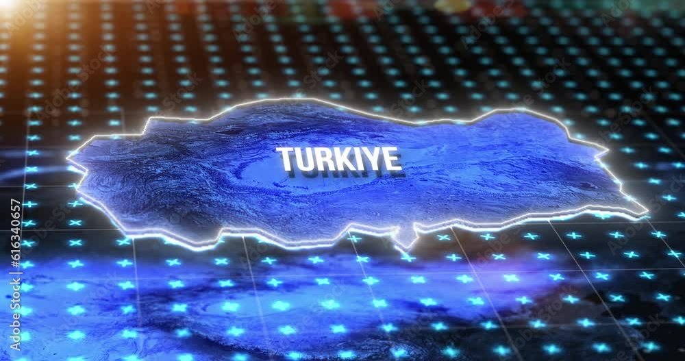 Poster Digital, world and turkey on an information technology or virtual map for global networking or connectivity. Future, big data and grid for innovation, research or cloud computing on planet earth