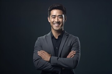 Obraz premium Portrait of a happy asian businessman smiling at the camera.Generative Ai