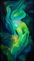 Teal green yellow mixed paint fluid art, abstract colorful background wallpaper texture.