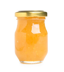 Jar of sweet jam isolated on white background