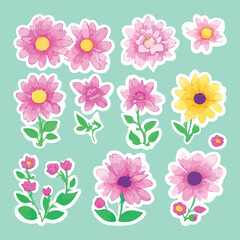 vector flowers and plants stickers set