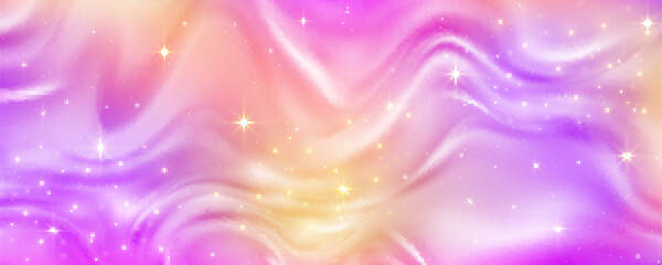 Abstract fluid background. Purple and pink neon colors gradient with stars and sparkles Wavy textured liquid design. Vector illustration © Chorna_L