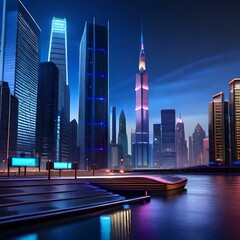 Futuristic cityscape at dusk