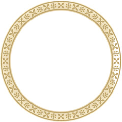 Vector round golden Indian national ornament. Ethnic plant circle, border. Frame, flower ring. Poppies and leaves..