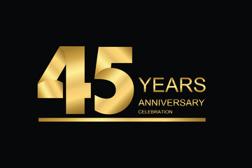 45 year anniversary vector banner template. gold icon isolated on black background.